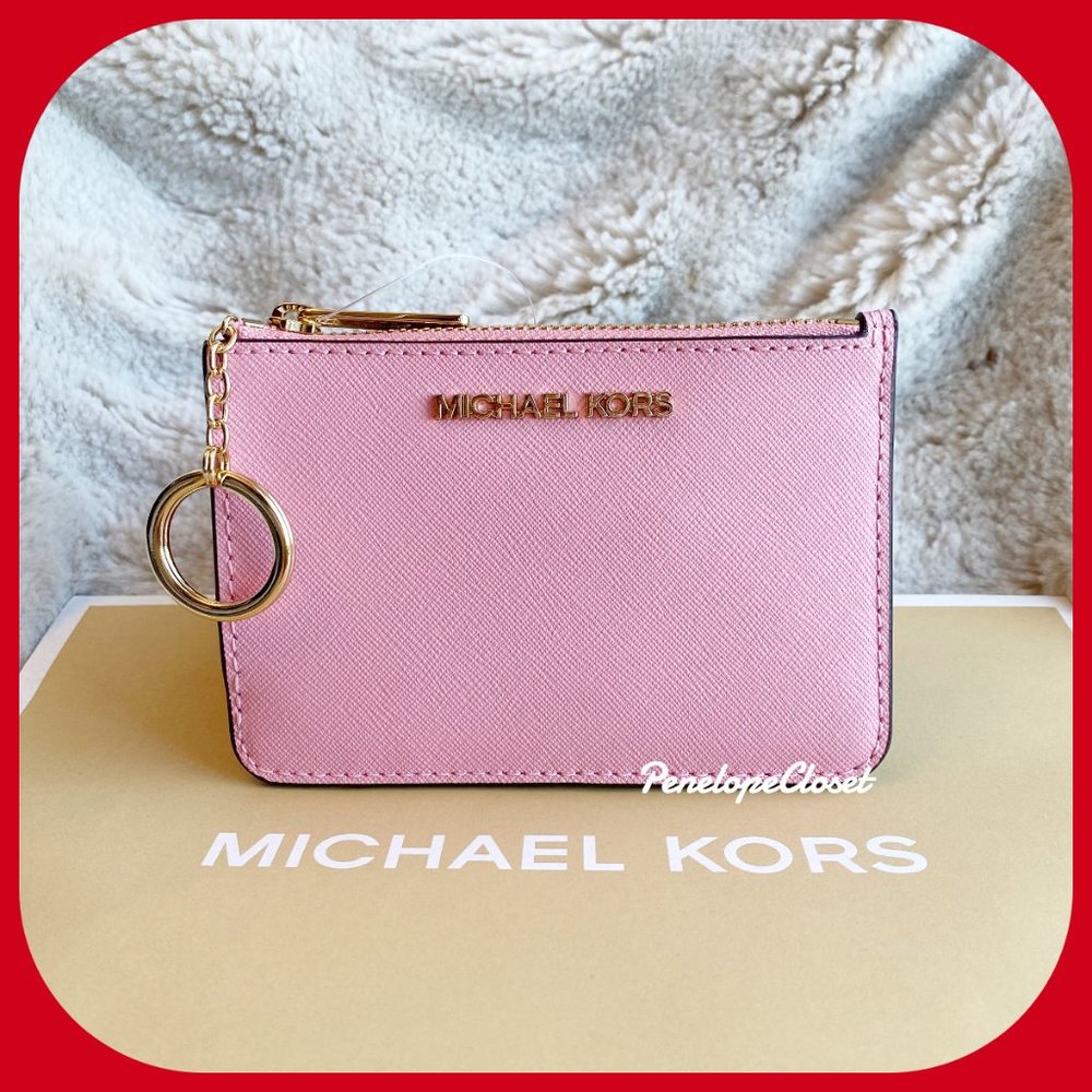 MICHAEL KORS TOP ZIP COIN POUCH W/ ID CARNATION